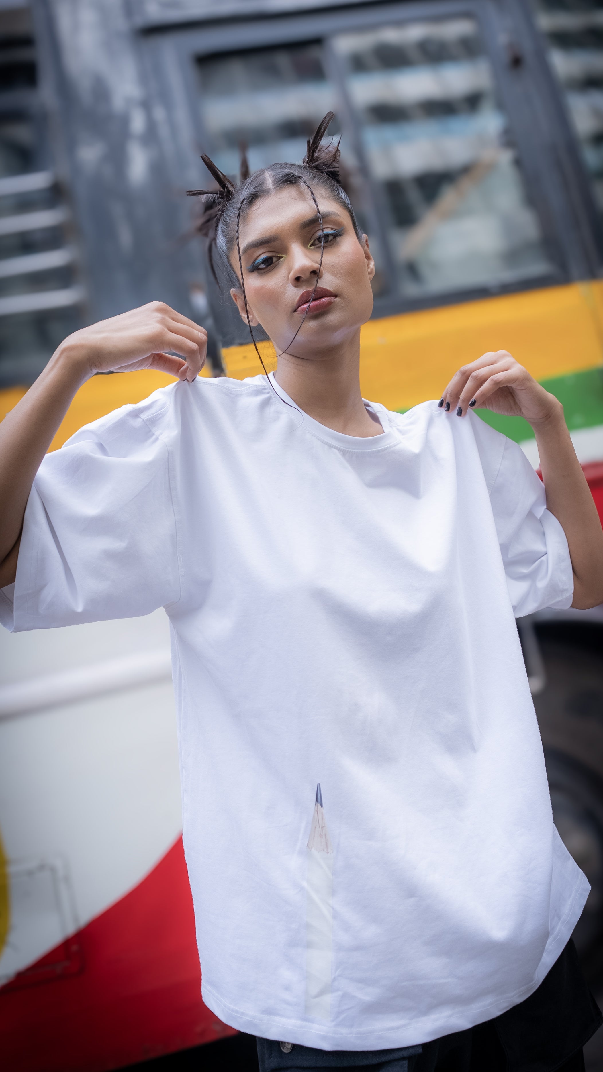 Pencil Point Oversized T in white
