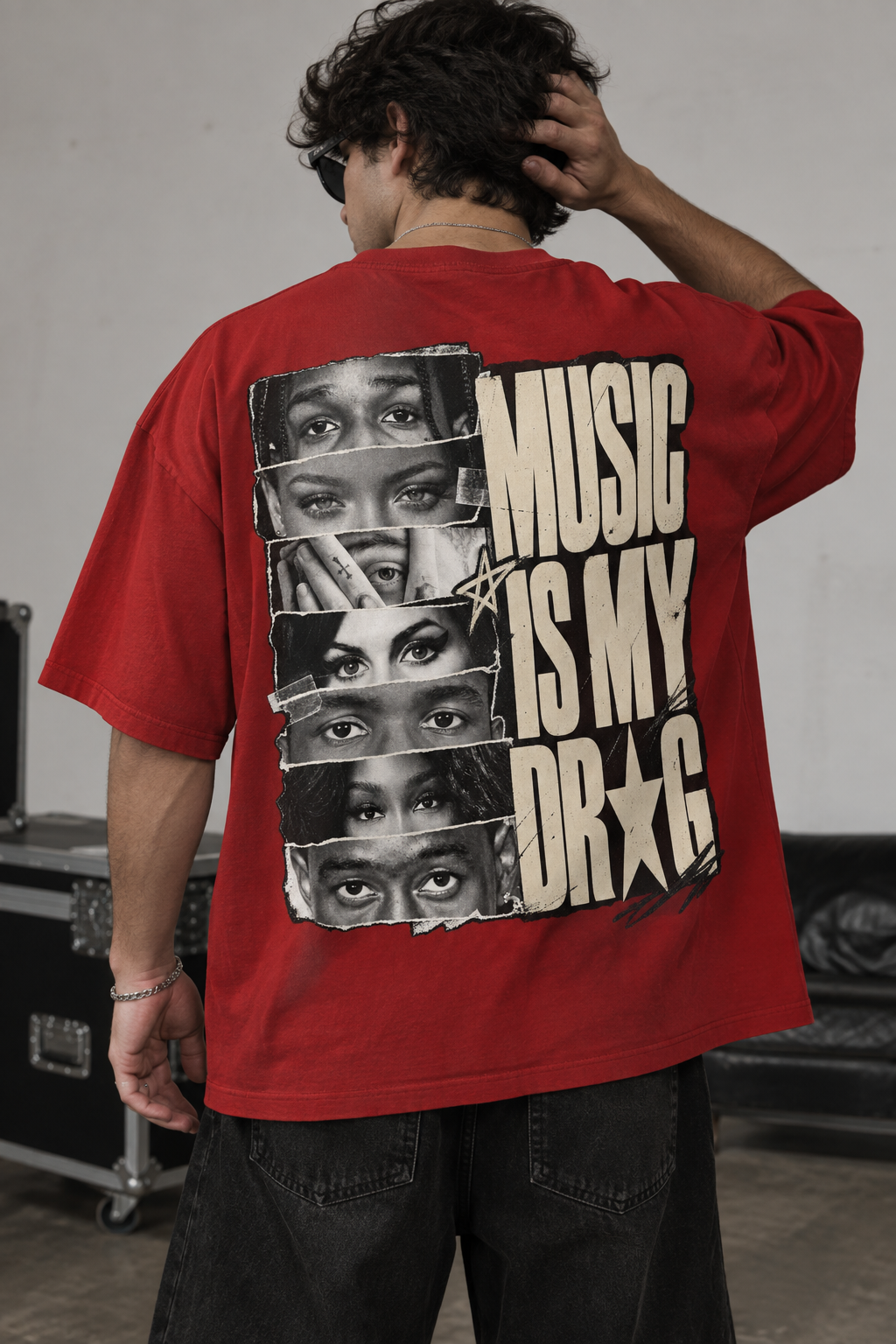 Music Is My Drug Oversized Tee in Red