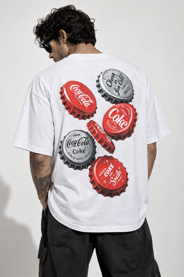 Vintage Coca-Cola Bottle Caps Oversized Tee in Black